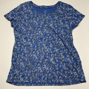 J. Jill 100% Pima Cotton Floral Summer Spring Top Shirt Blue Size Large EUC